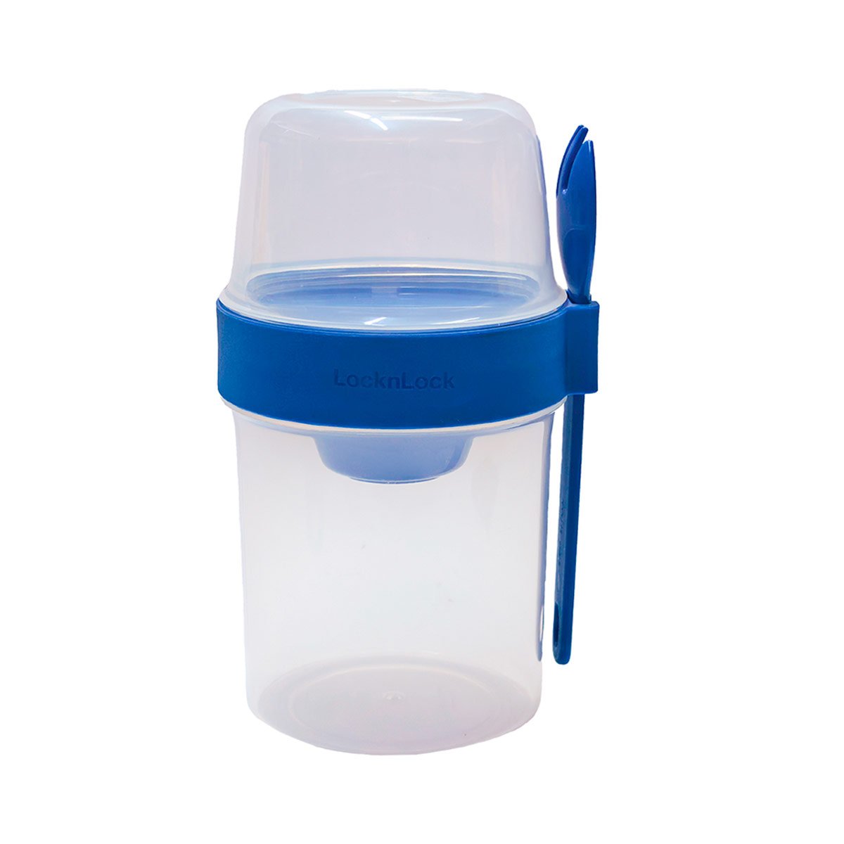 TAPER YOGURT TO GO LOCK & LOCK 560 ML + 310 ML + TENEDOR AZUL - 1