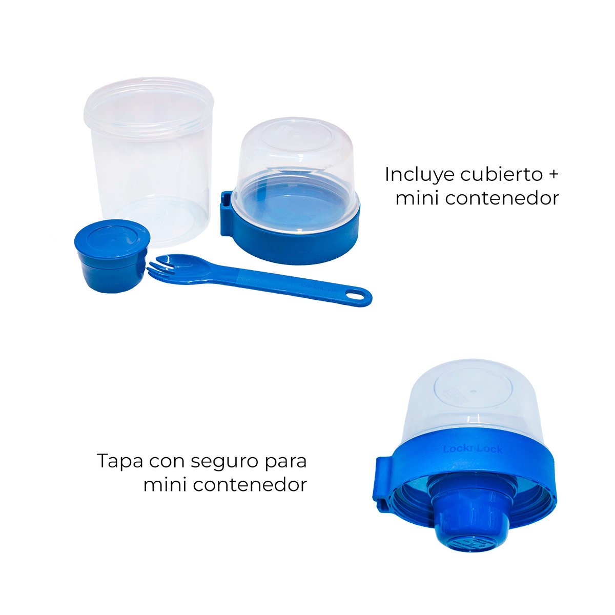 TAPER YOGURT TO GO LOCK & LOCK 560 ML + 310 ML + TENEDOR AZUL - 6