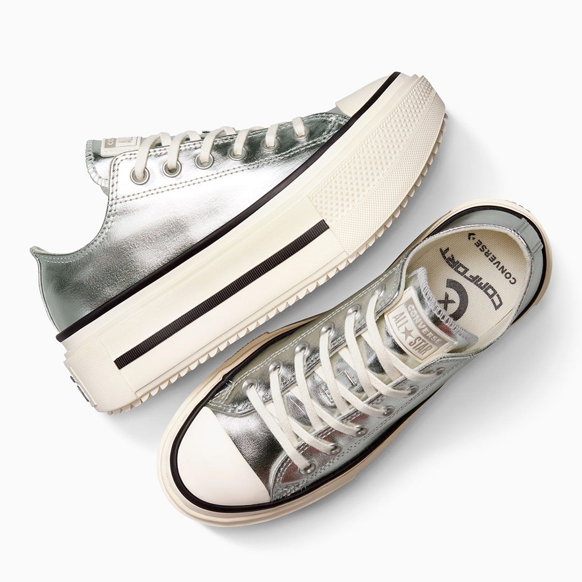 ZAPATILLAS MUJER CONVERSE URBANAS PLATEADO CHUCK TAYLOR ALL STAR DOUBLE STACK PLATFORM METALLIC - 4