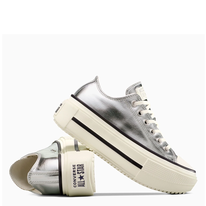 ZAPATILLAS MUJER CONVERSE URBANAS PLATEADO CHUCK TAYLOR ALL STAR DOUBLE STACK PLATFORM METALLIC - 7