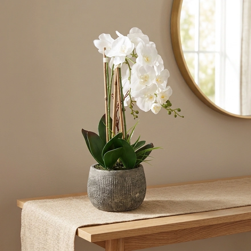 PLANTA RIPLEY HOME ORQUIDEA BLANCA CON MACETA CONCRETO - 1
