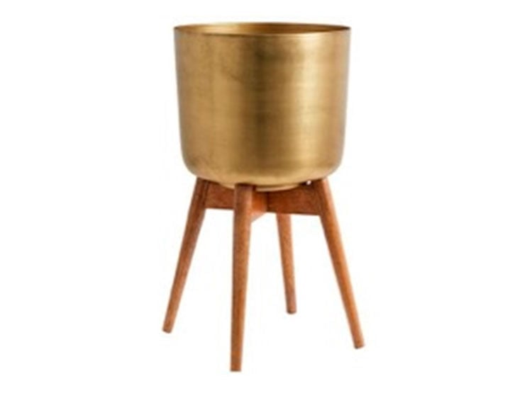 MACETERO RIPLEY HOME DORADO CON BASE MADERA 40 CM - 1