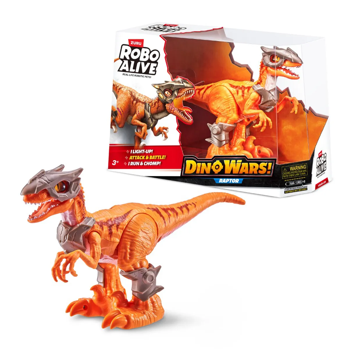 FIGURA DINOSAURIO RAPTOR CON LUCES Y SONIDO ROBO ALIVE - 1