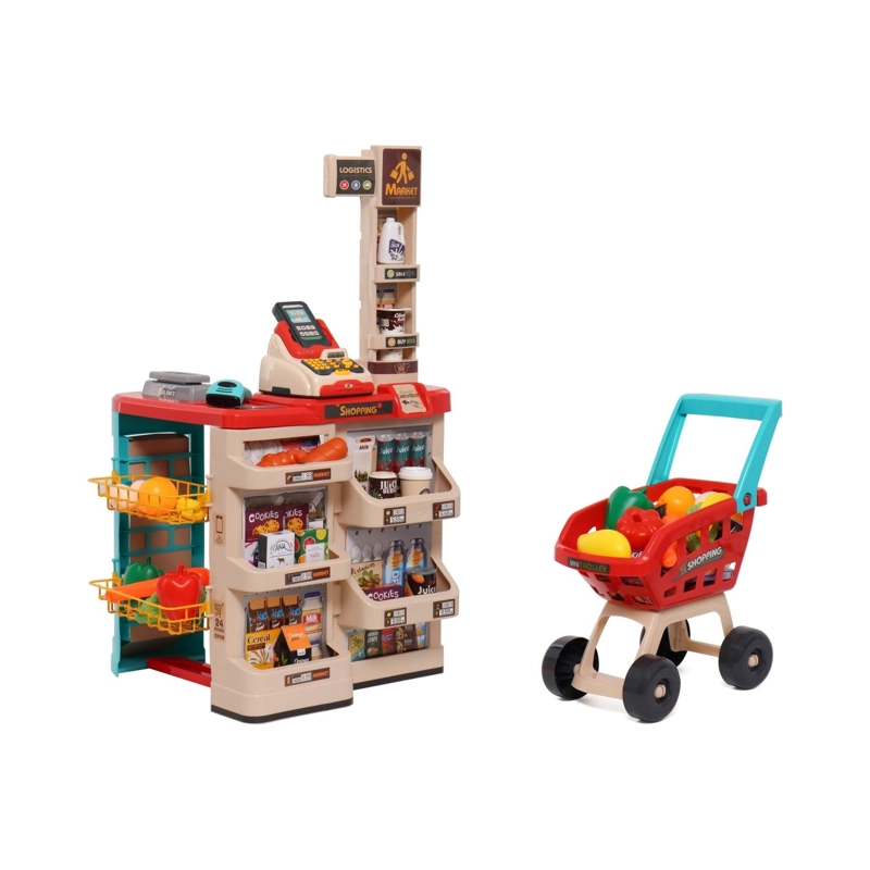 SET SUPERMARKET L&S W/ SHOPPING HAPPY LINE CARRITO ACCESORIOS 48 PIEZAS - 1