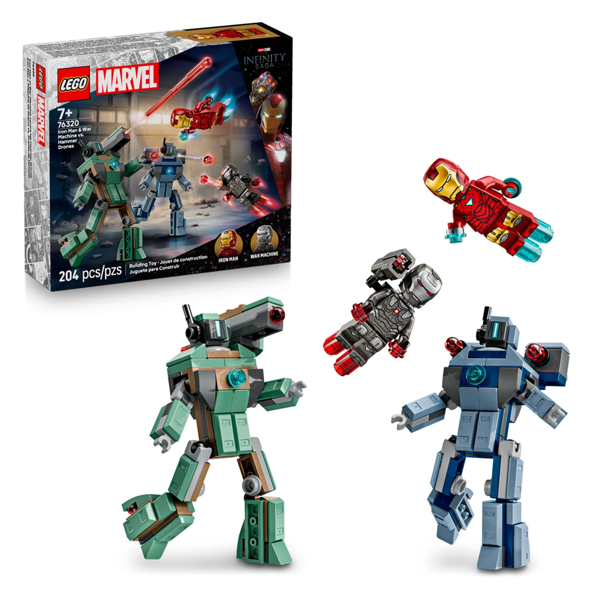 BLOQUE DE CONSTRUCCIÓN LEGO IRON MAN Y MAQUINA DE GUERRA VS DRONES DE HA - 1