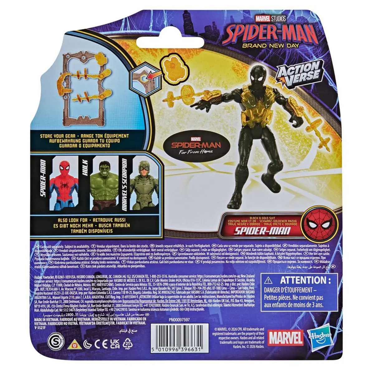 FIGURA DE ACCIÓN MARVEL LEJOS DE CASA ACTIONVERSE TRAJE NEGRO Y DORADO SPIDERMAN - 11
