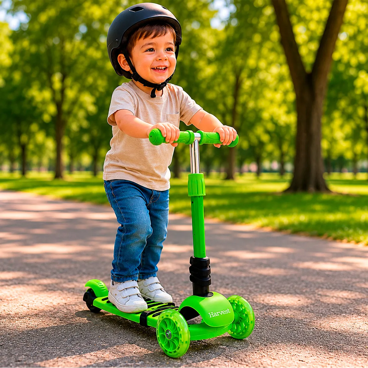 SCOOTER HARVEST 3 EN 1 CON LUCES PARA NIÑOS VERDE - 2