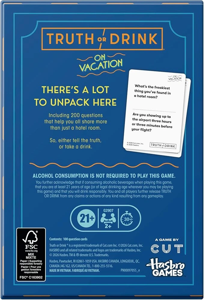 JUEGO DE MESA TRUTH OR DRINK: ON VACATION HASBRO GAMING G3597 - 2