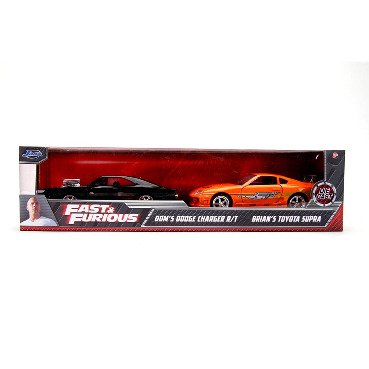 PACK X2 VEHÍCULOS DE JUGUETE JADA DIECAST DODGE CHARGER R/T Y TOYOTA SUPRA A ESCALA 1:32 RÁPIDOS Y FURIOSOS   - 1