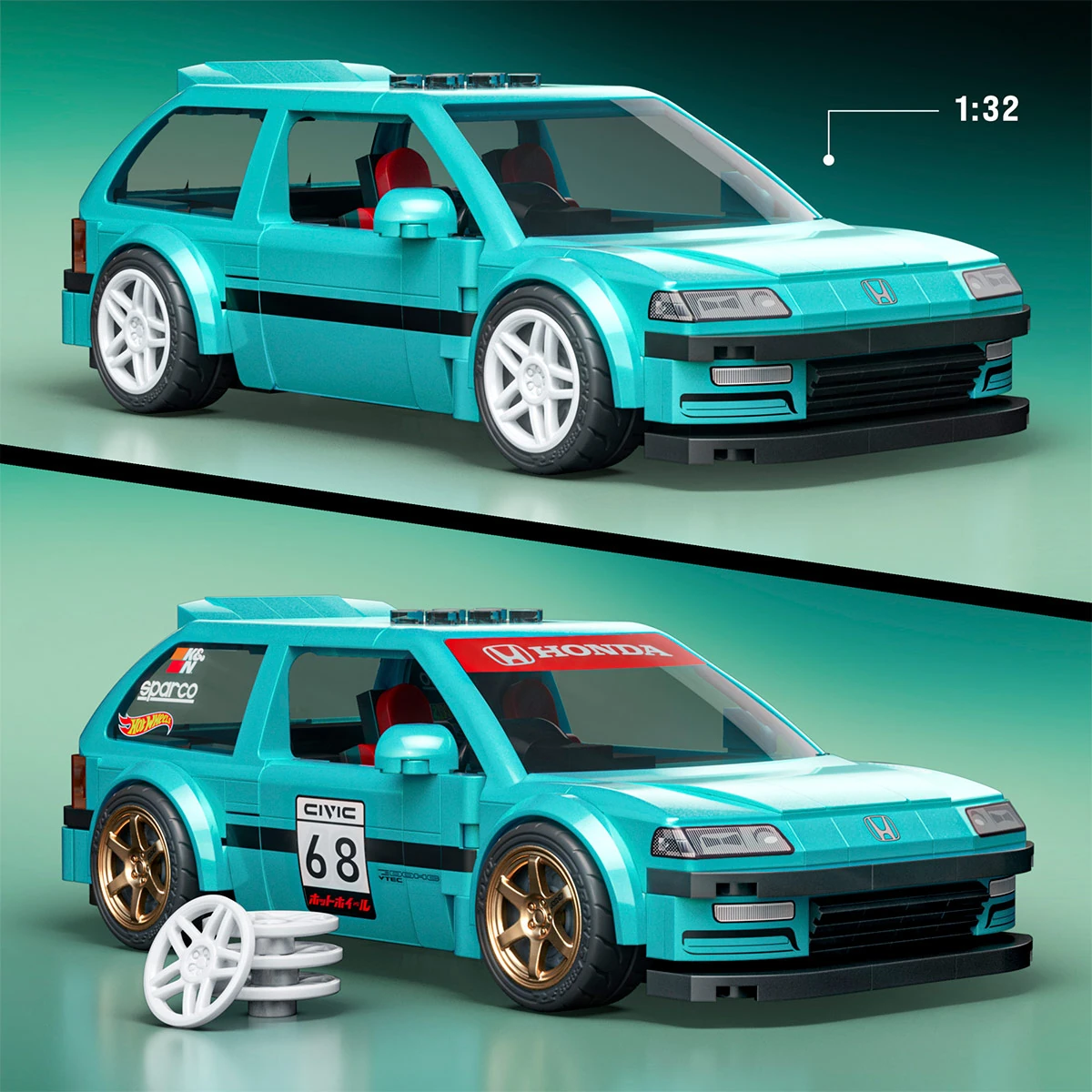 SET DE CONSTRUCCIÓN BRICK SHOP HOT WHEELS SPEED CUSTOM '90 HONDA CIVIC EF - 2