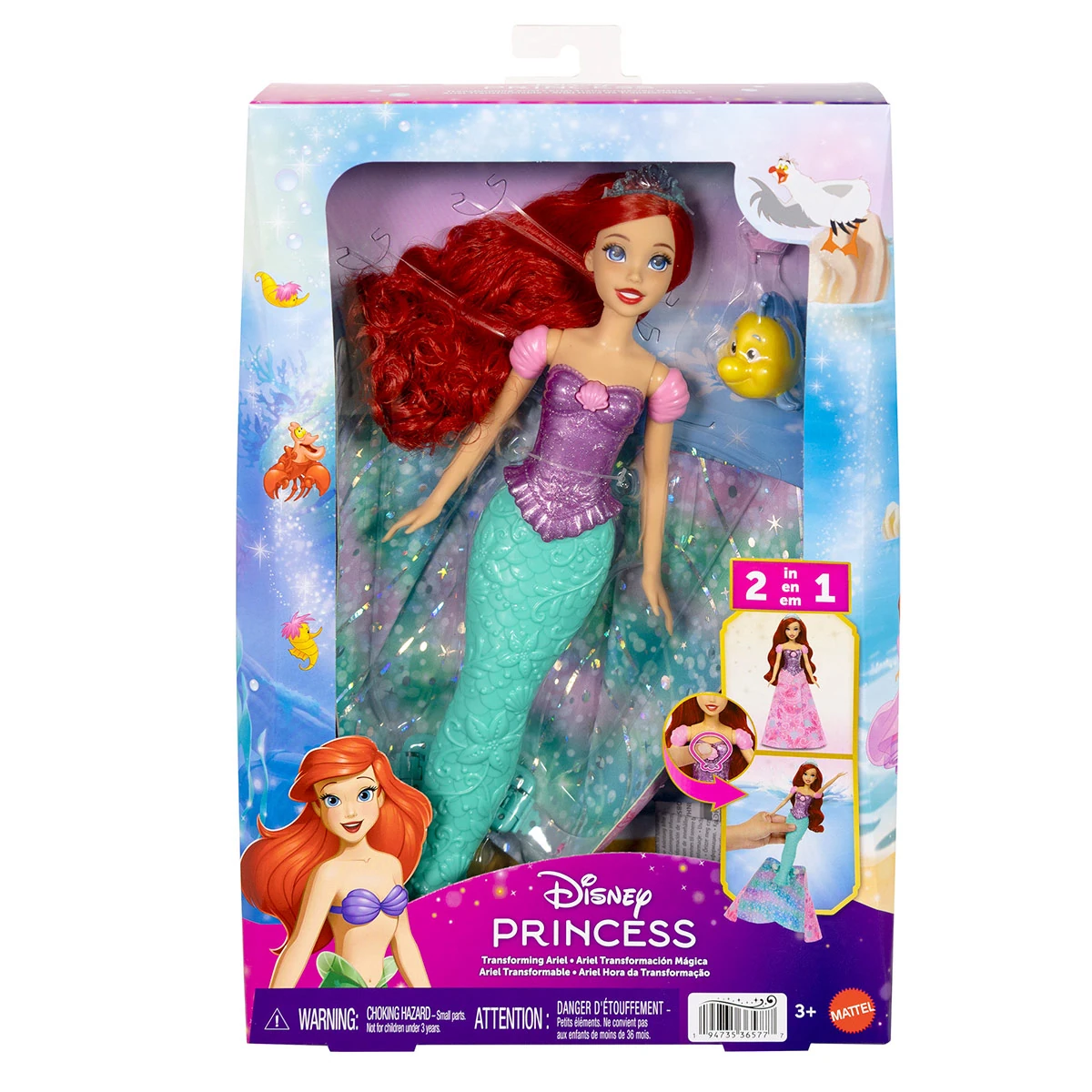 MUÑECA DISNEY PRINCESAS ARIEL TRANSFORMABLE - 1