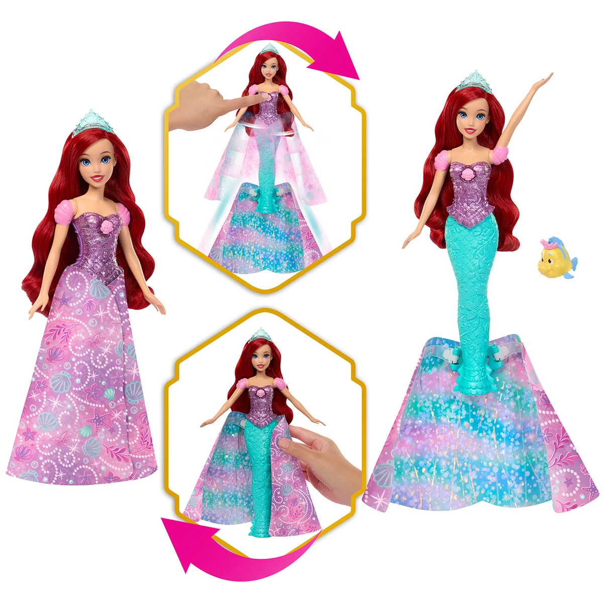 MUÑECA DISNEY PRINCESAS ARIEL TRANSFORMABLE - 6
