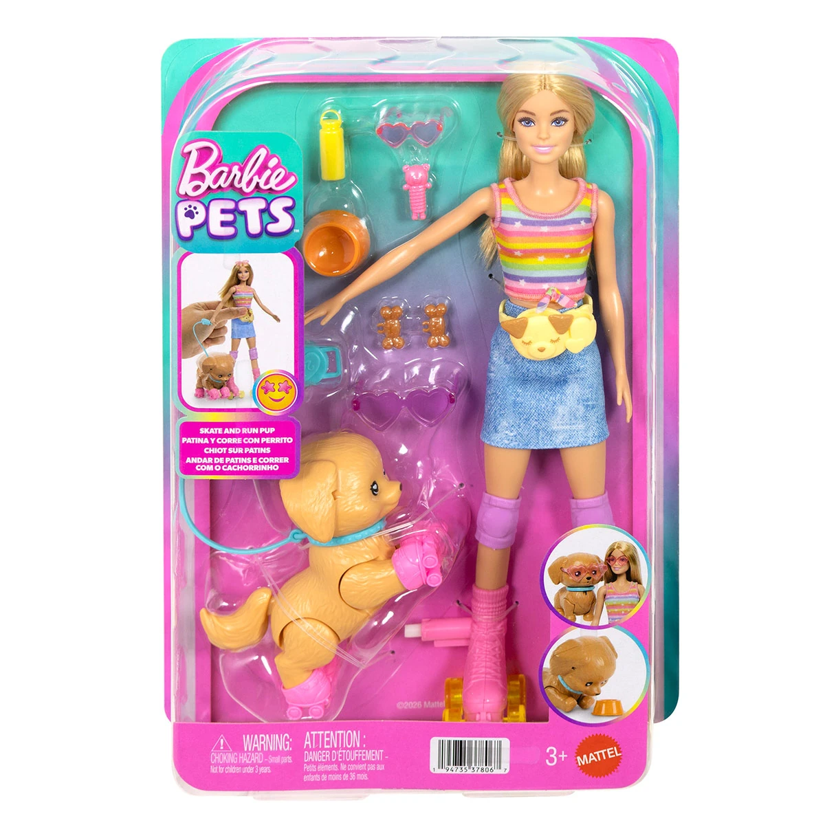 MUÑECA BARBIE PATINA Y CORRE CON PERRITO - 3