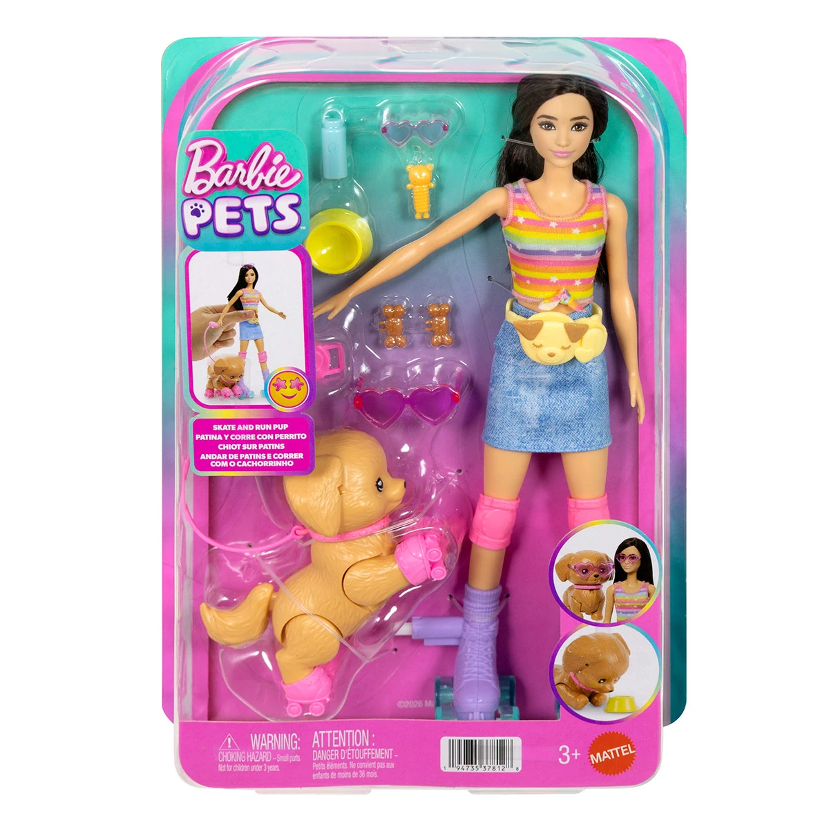 MUÑECA BARBIE PATINA Y CORRE CON PERRITO - 4