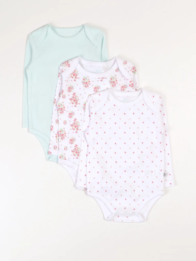 PACK X3 BODYS MANGA LARGA ALGODÓN BEBE NIÑA BABY HARVEST - 1