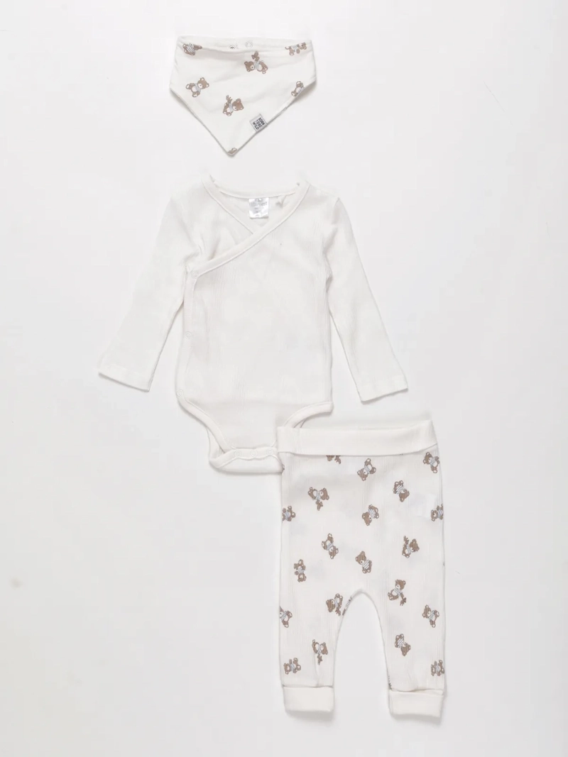 CONJUNTO KIMONO ALGODÓN BODY + PANTALON + BABERO BEBE NIÑO BABY HARVEST - 1