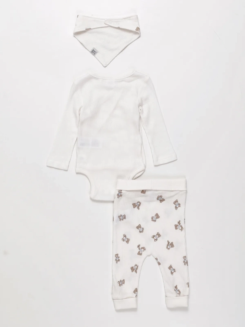 CONJUNTO KIMONO ALGODÓN BODY + PANTALON + BABERO BEBE NIÑO BABY HARVEST - 2