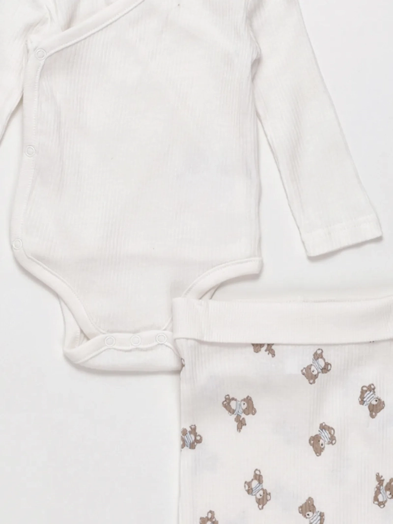 CONJUNTO KIMONO ALGODÓN BODY + PANTALON + BABERO BEBE NIÑO BABY HARVEST - 3