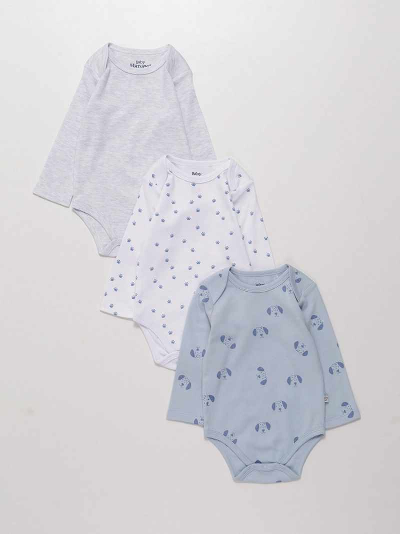 PACK X3 BODYS MANGA LARGA ALGODÓN BEBE NIÑO BABY HARVEST - 1