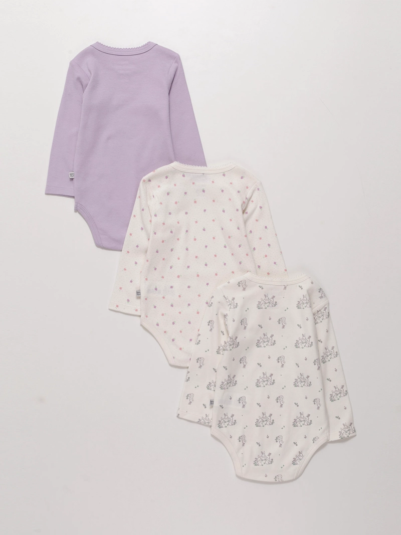 PACK X3 BODYS MANGA LARGA ALGODÓN BEBE NIÑA BABY HARVEST - 2