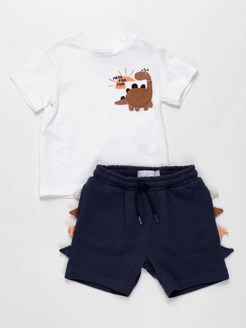 CONJUNTO DINO ALGODÓN POLO + SHORT BEBE NIÑO BABY HARVEST - 1