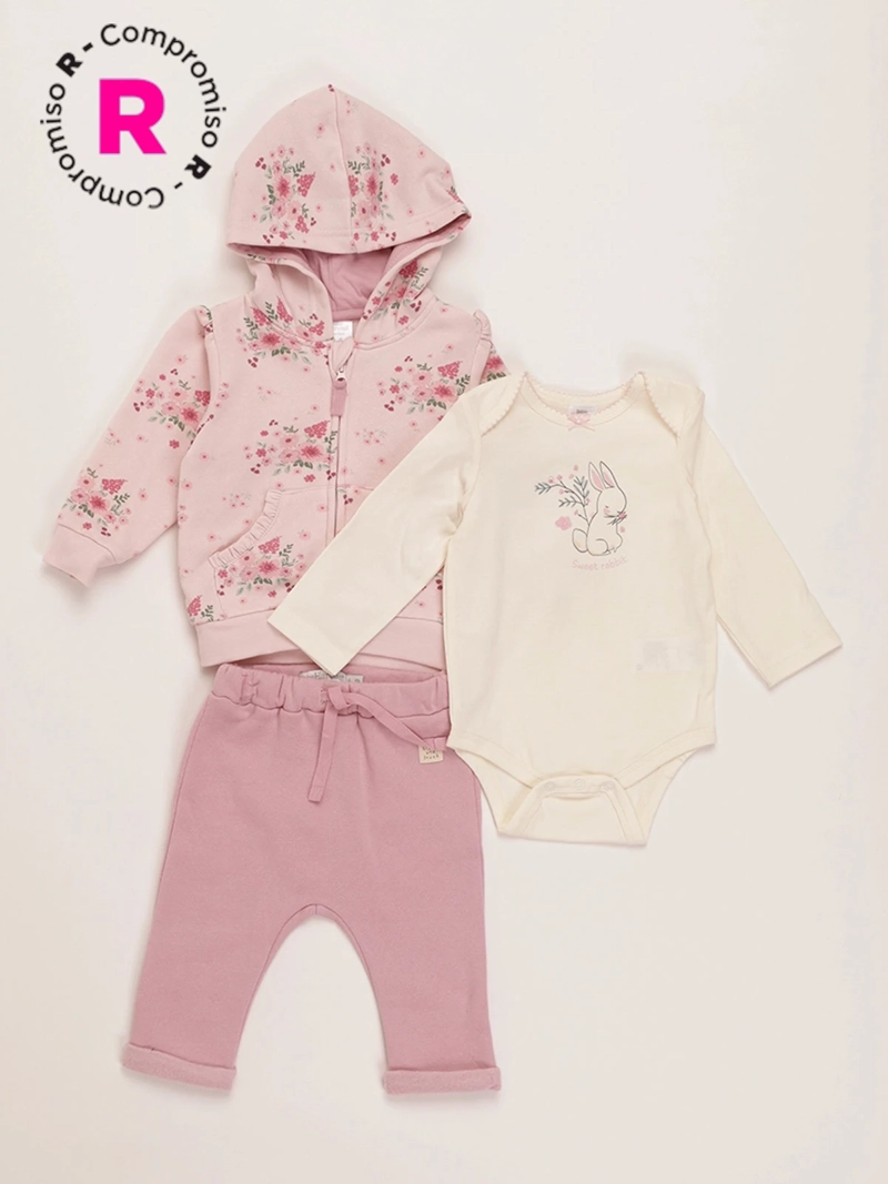 CONJUNTO FRANELA BODY + POLERA + PANTALON BEBE NIÑA BABY HARVEST - 1