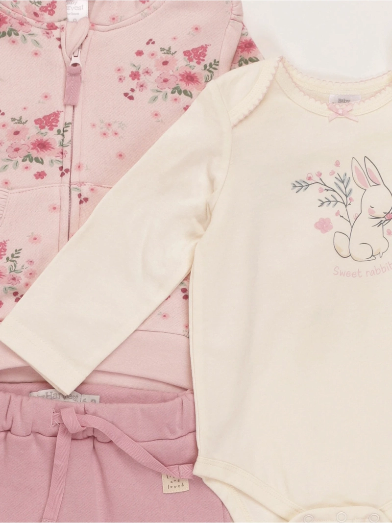 CONJUNTO FRANELA BODY + POLERA + PANTALON BEBE NIÑA BABY HARVEST - 3
