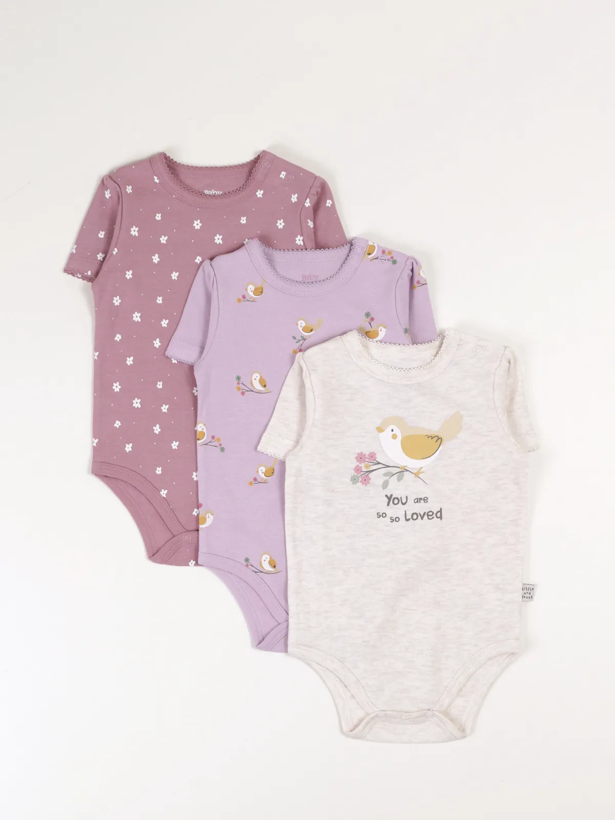 PACK X3 BODYS MANGA CORTA ALGODÓN BEBE NIÑA BABY HARVEST - 1
