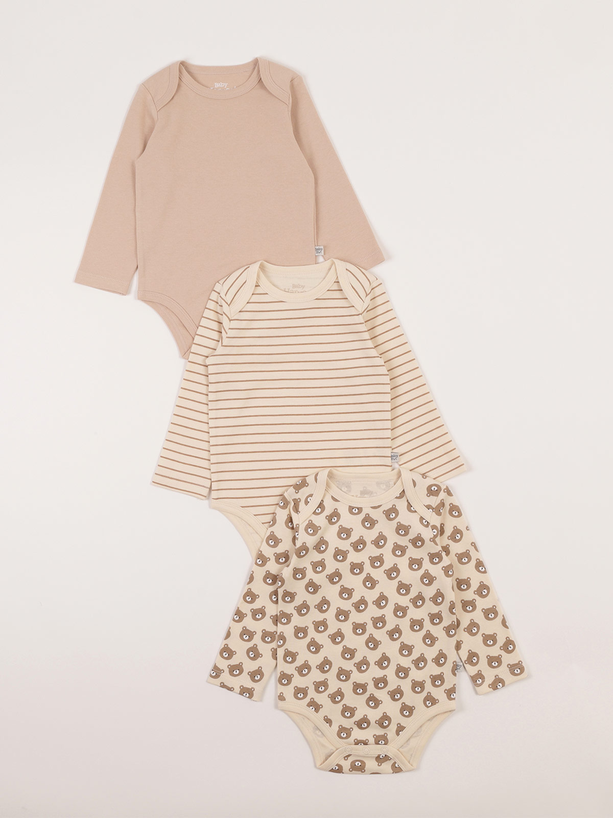 PACK X3 BODYS MANGA LARGA ALGODÓN BEBE NIÑO BABY HARVEST - 1