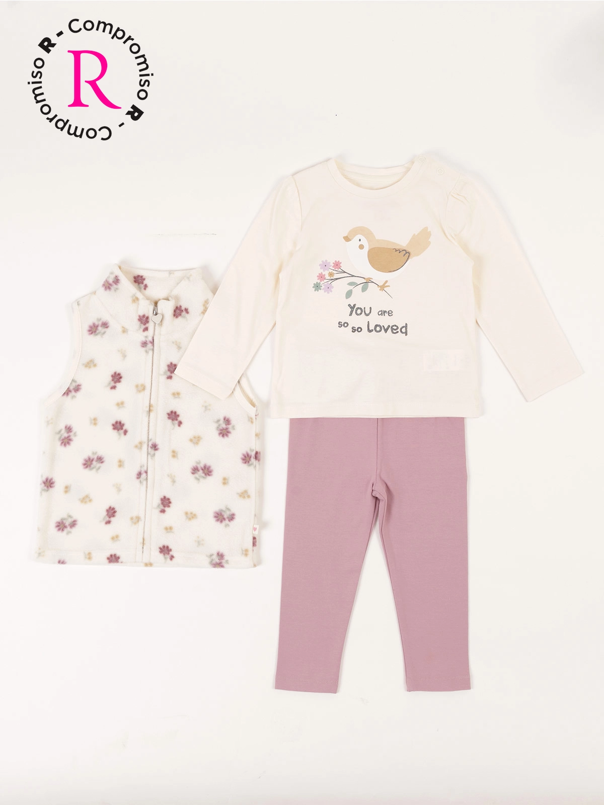 CONJUNTO ALGODÓN POLO + CHALECO POLAR + PANTALON BEBE NIÑA BABY HARVEST - 1