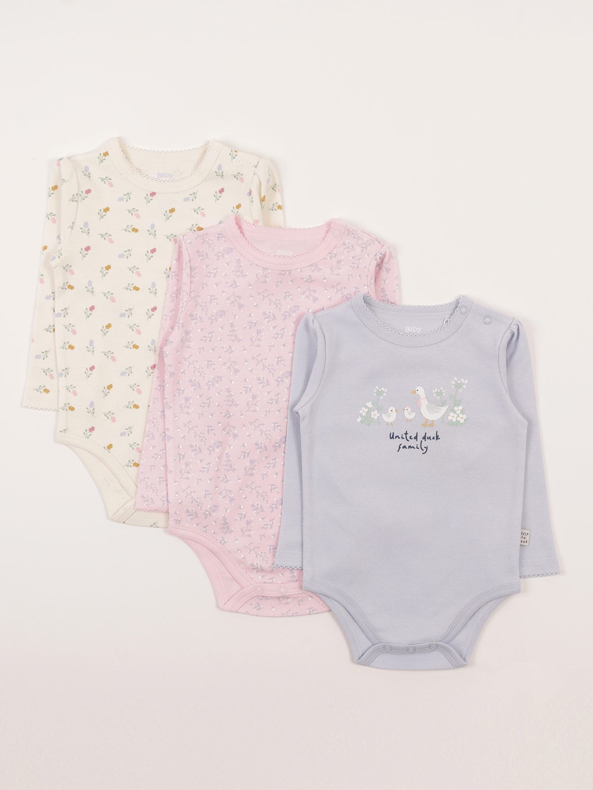 PACK X3 BODYS MANGA LARGA ALGODÓN BEBE NIÑA BABY HARVEST - 1