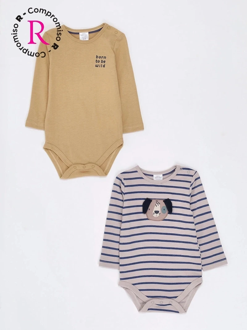 PACK X2 BODYS PUPPY MANGA LARGA ALGODÓN BEBÉ NIÑO BABY HARVEST - 1