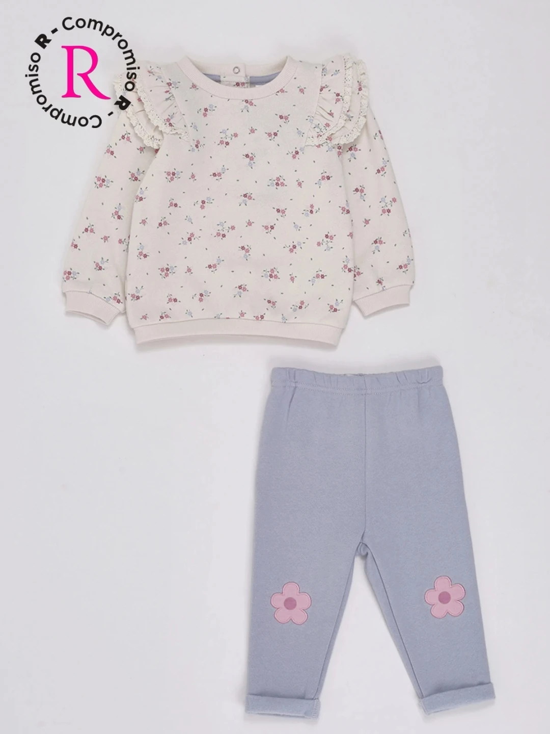 CONJUNTO FULL PRINT FLOR FRANELA POLERA + PANTALÓN BEBÉ NIÑA BABY HARVEST - 1