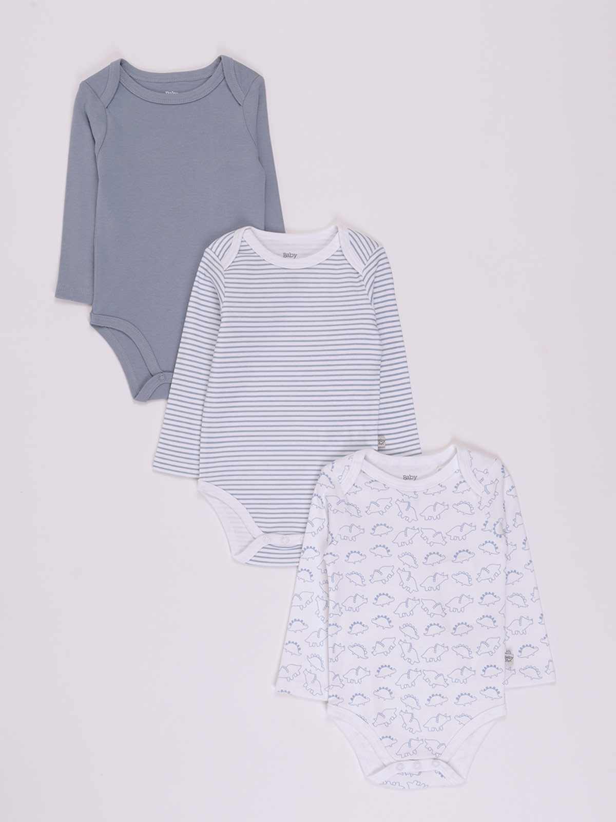 PACK X3 BODYS MANGA LARGA ALGODÓN BEBE NIÑO BABY HARVEST - 1