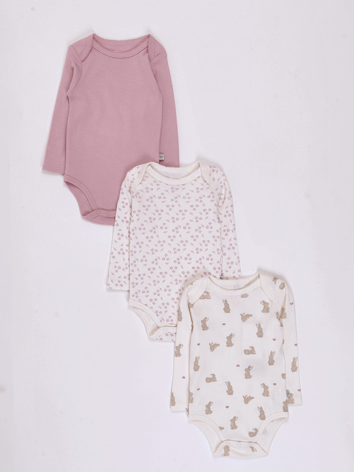 PACK X3 BODYS MANGA LARGA ALGODÓN BEBE NIÑA BABY HARVEST - 1