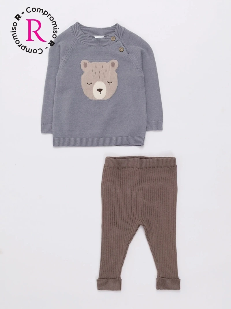 CONJUNTO BEAR TEJIDO POLERA + PANTALÓN BEBÉ NIÑO BABY HARVEST - 1