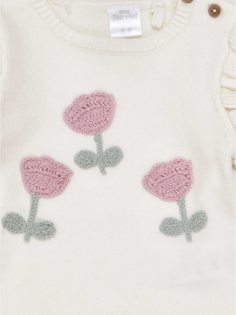 CONJUNTO FLOR TEJIDO POLERA + PANTALÓN BEBÉ NIÑA BABY HARVEST - 3