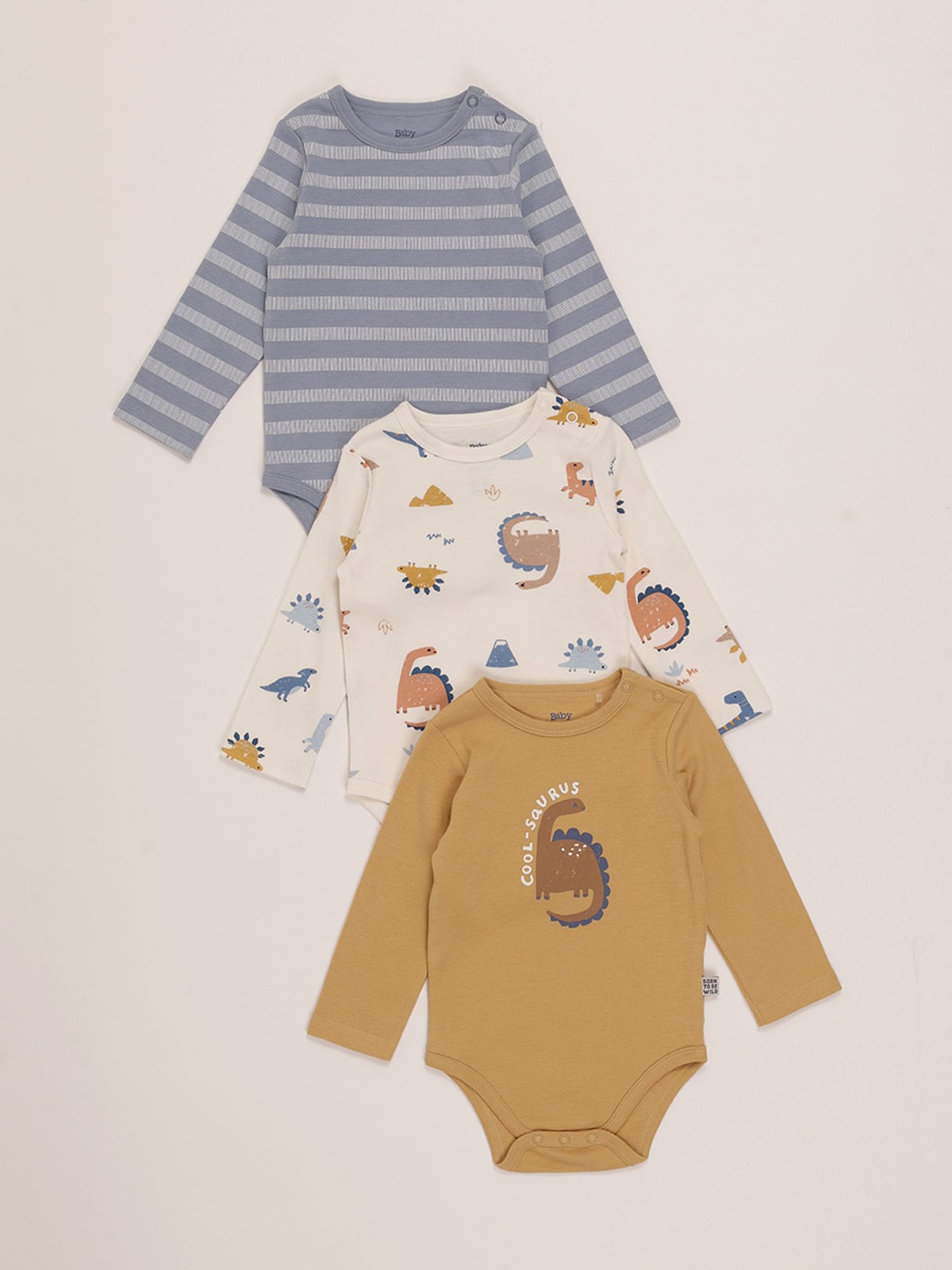 PACK X3 BODYS MANGA LARGA ALGODÓN BEBE NIÑO BABY HARVEST - 1