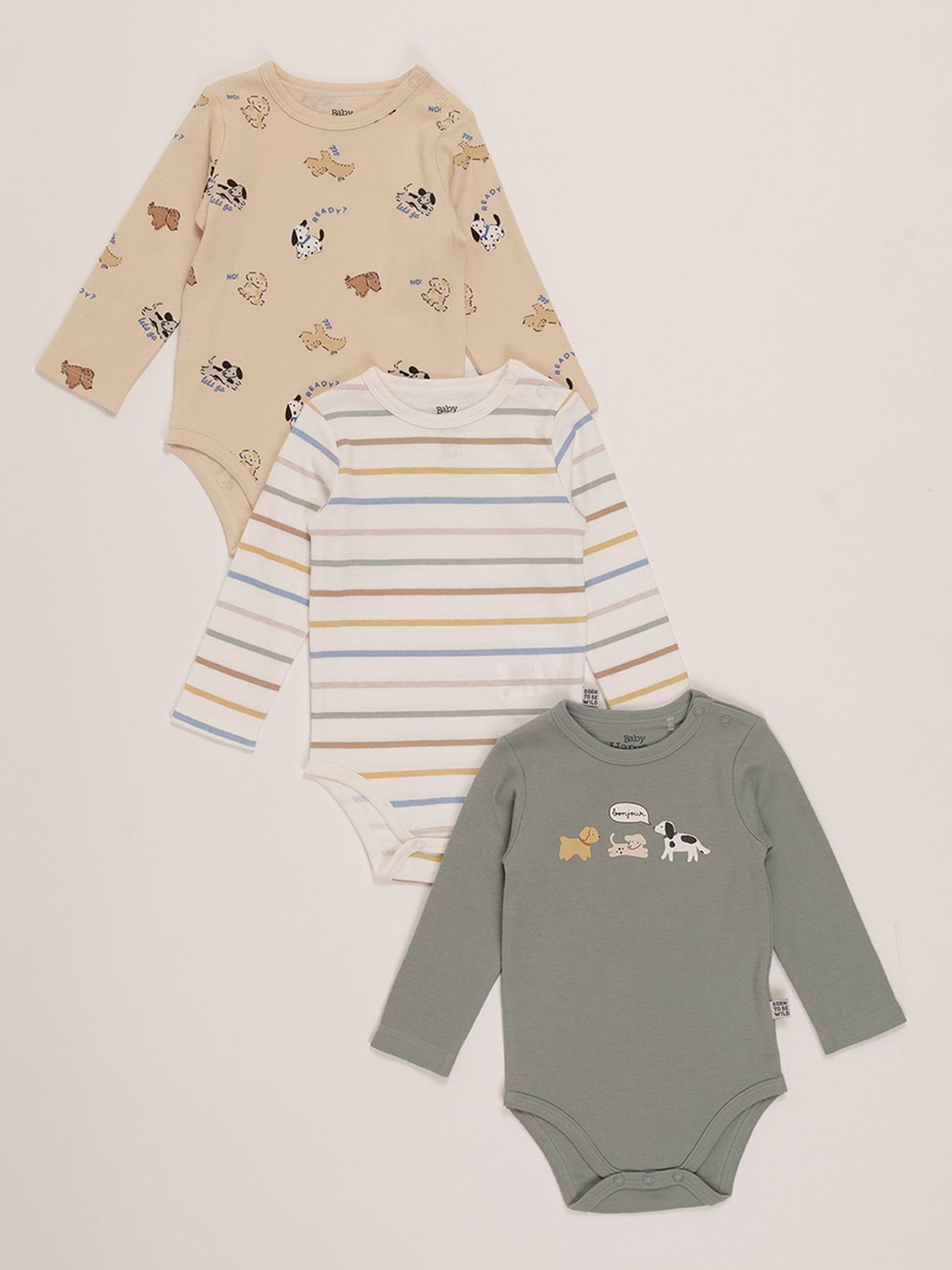 PACK X3 BODYS MANGA LARGA ALGODÓN BEBE NIÑO BABY HARVEST - 1