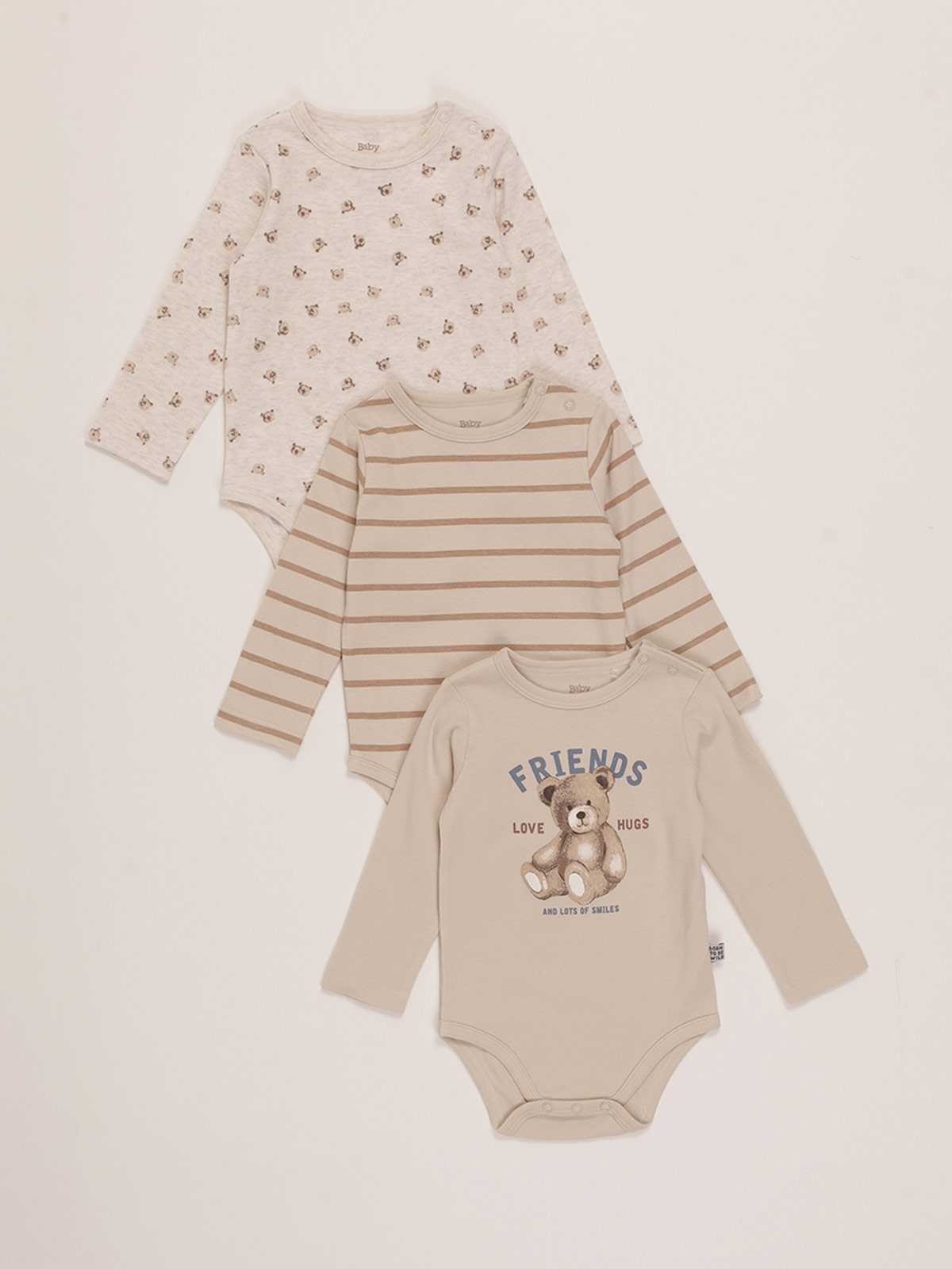 PACK X3 BODYS MANGA LARGA ALGODÓN BEBE NIÑO BABY HARVEST - 1