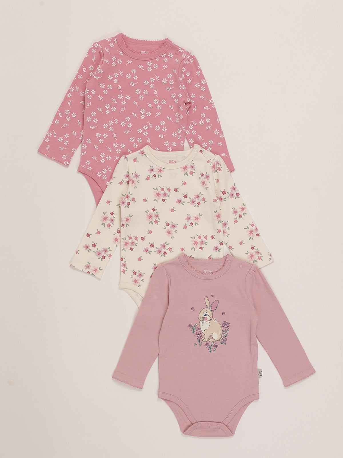 PACK X3 BODYS MANGA LARGA ALGODÓN BEBE NIÑA BABY HARVEST - 1