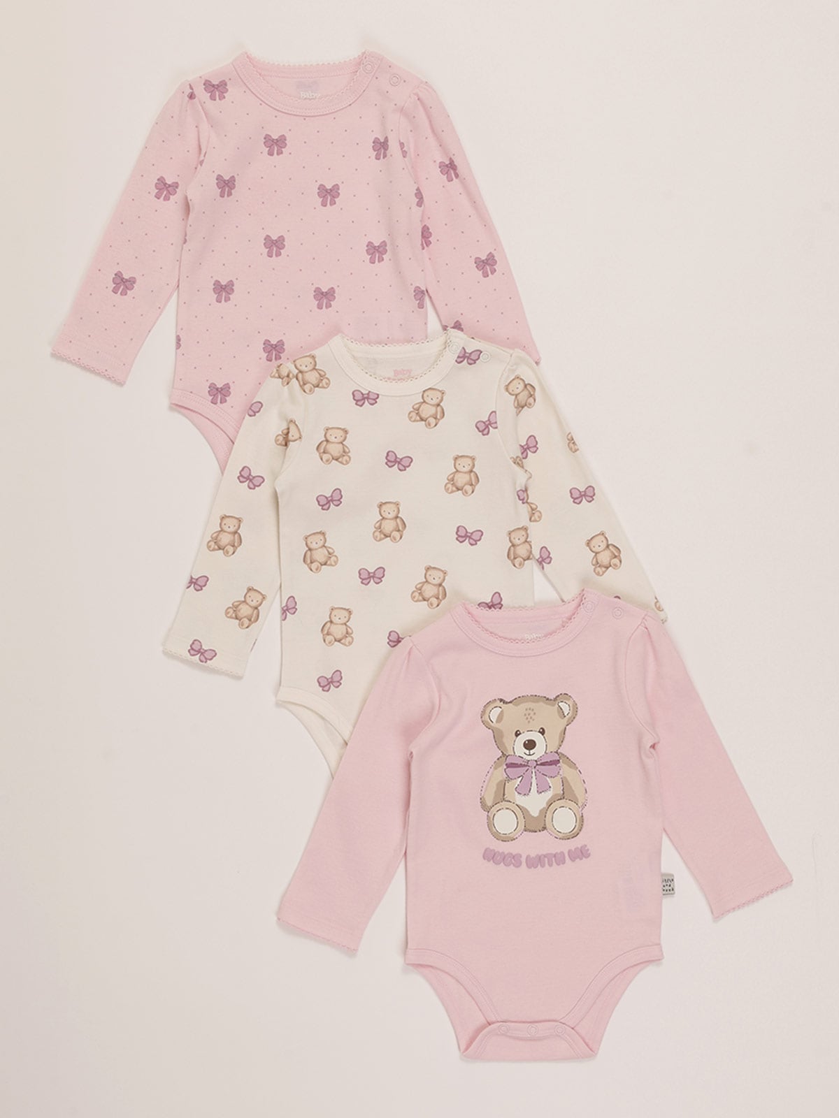 PACK X3 BODYS MANGA LARGA ALGODÓN BEBE NIÑA BABY HARVEST - 1