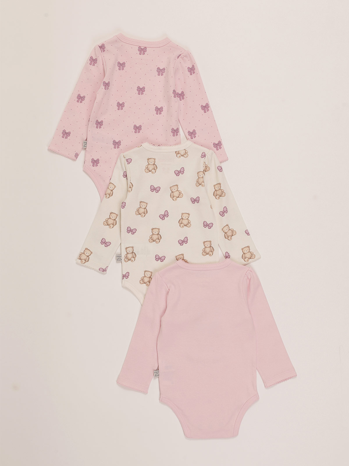 PACK X3 BODYS MANGA LARGA ALGODÓN BEBE NIÑA BABY HARVEST - 2