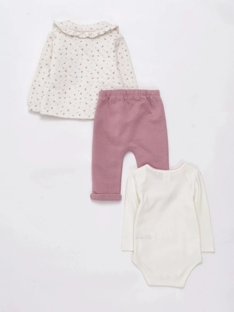 CONJUNTO FLOR CASACA + BODY + PANTALÓN BEBÉ NIÑA BABY HARVEST - 2