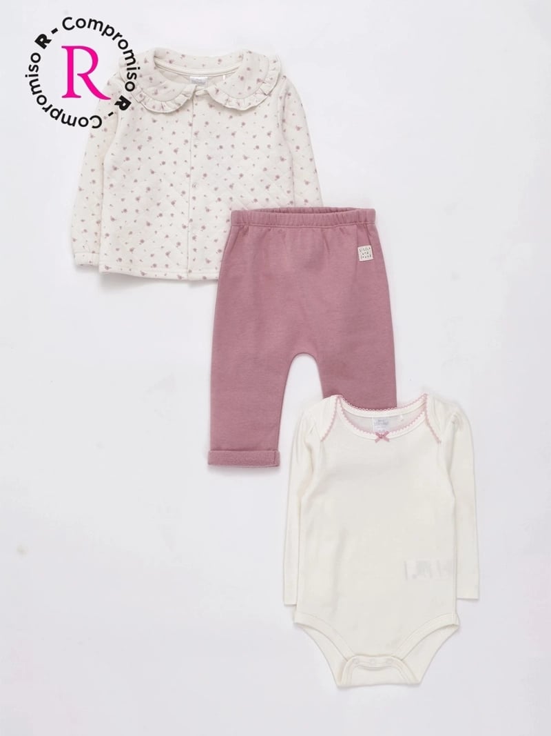 CONJUNTO FLOR CASACA + BODY + PANTALÓN BEBÉ NIÑA BABY HARVEST - 1