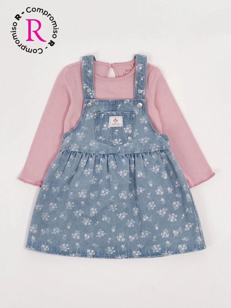 CONJUNTO ALGODÓN JARDINERA FALDA + POLO MANGA LARGA BEBÉ NIÑA  - 1