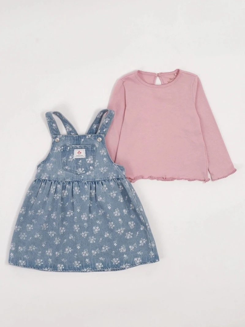 CONJUNTO ALGODÓN JARDINERA FALDA + POLO MANGA LARGA BEBÉ NIÑA - 3