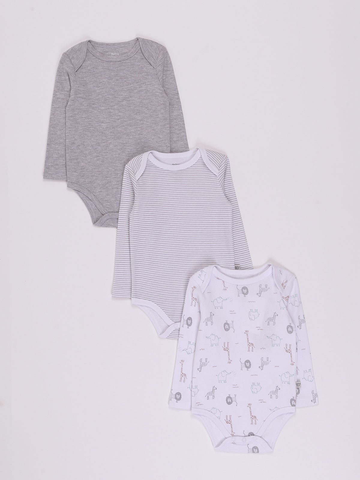 PACK X3 BODYS MANGA LARGA ALGODÓN BEBE NIÑO BABY HARVEST - 1