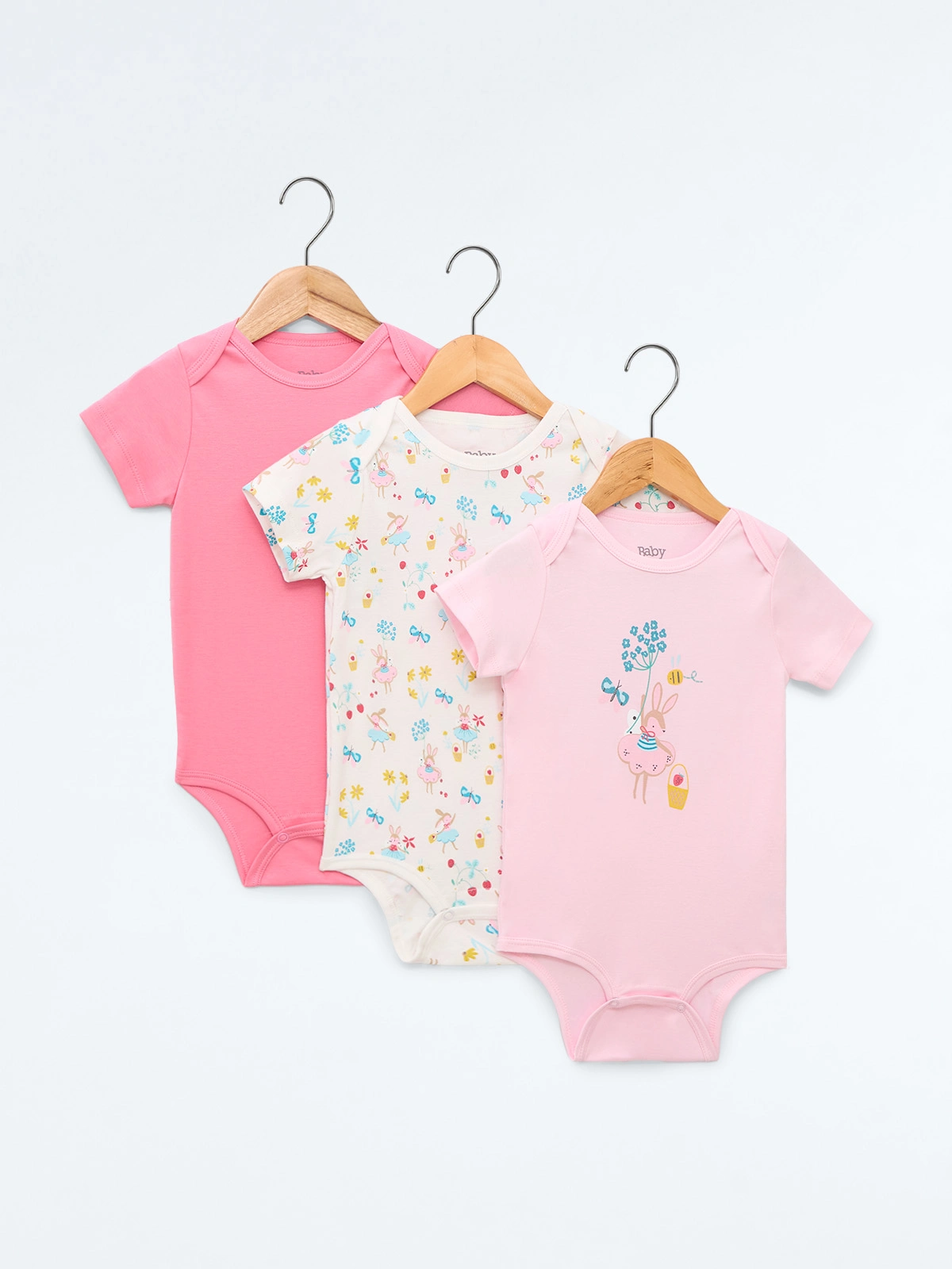PACK X3 BODYS MANGA CORTA ALGODÓN PERUANO BEBE NIÑA BABY HARVEST - 1