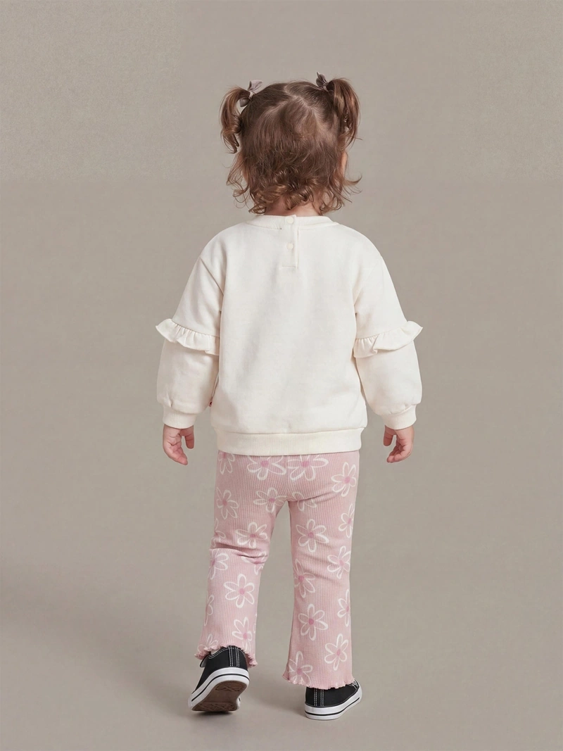 CONJUNTO FLARE POLERA FRANELA + LEGGING RIB BEBÉ NIÑA BABY HARVEST - 2